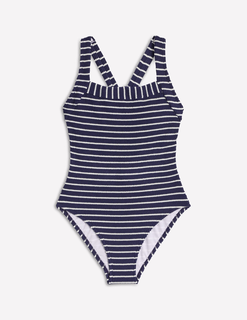 Scoop Cross Back Swimsuit-Navy/ Ivory 9