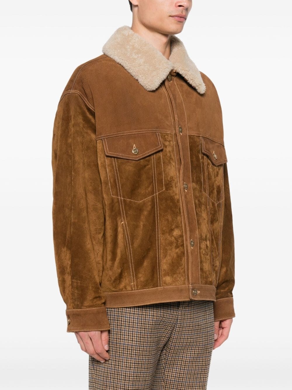 `Journey` Leather Jacket With Corduroy Aspect Details - 5