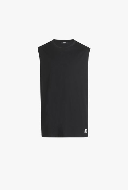 Black eco-designed cotton T-shirt with white Balmain logo print - 1