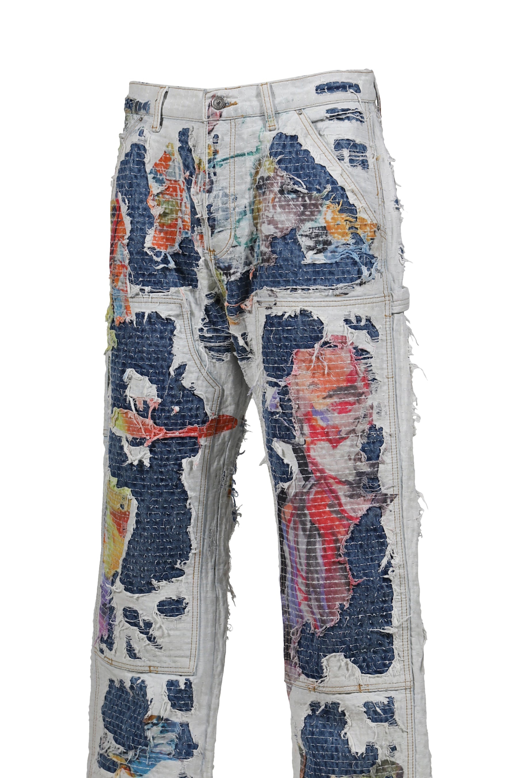 BORO STITCHED DOUBLE KNEE PANT / MULTI - 4