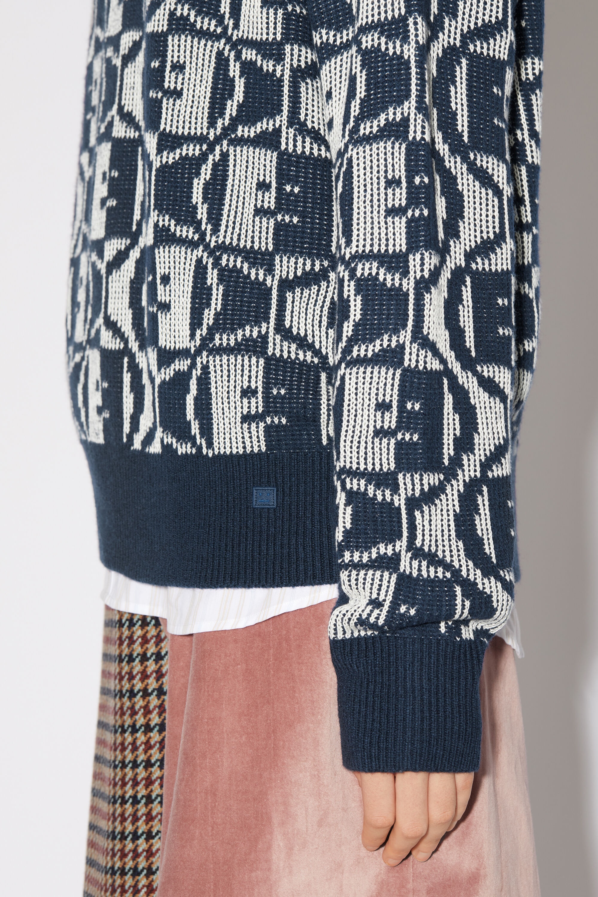 Jacquard crew neck jumper - Navy/oatmeal melange - 4