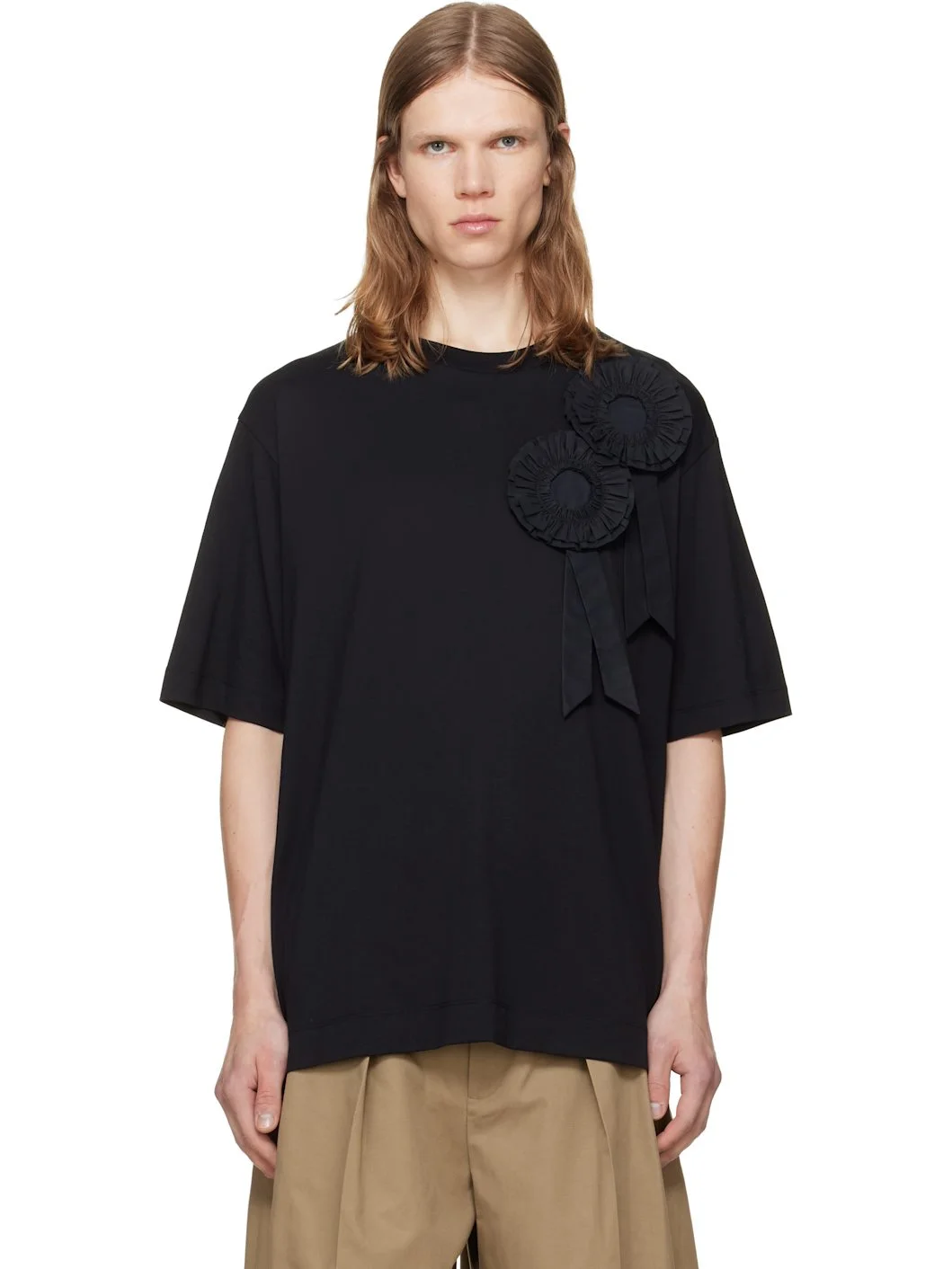 Black Ruffle Rosette Boxy T-shirt - 1