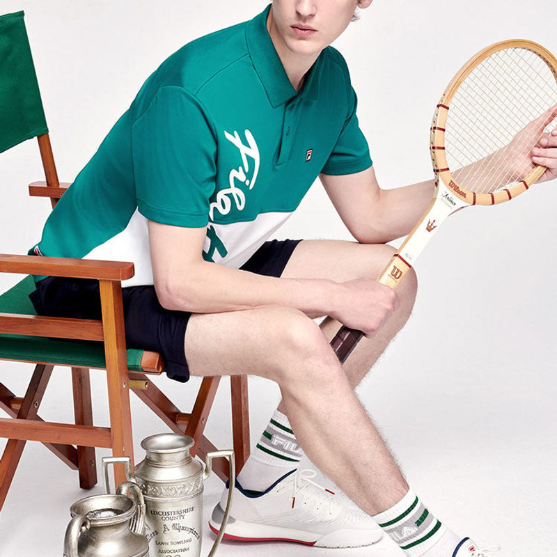 FILA Contrasting Colors Alphabet Printing Tennis Short Sleeve Polo Shirt Green A11M123153F-GN 6