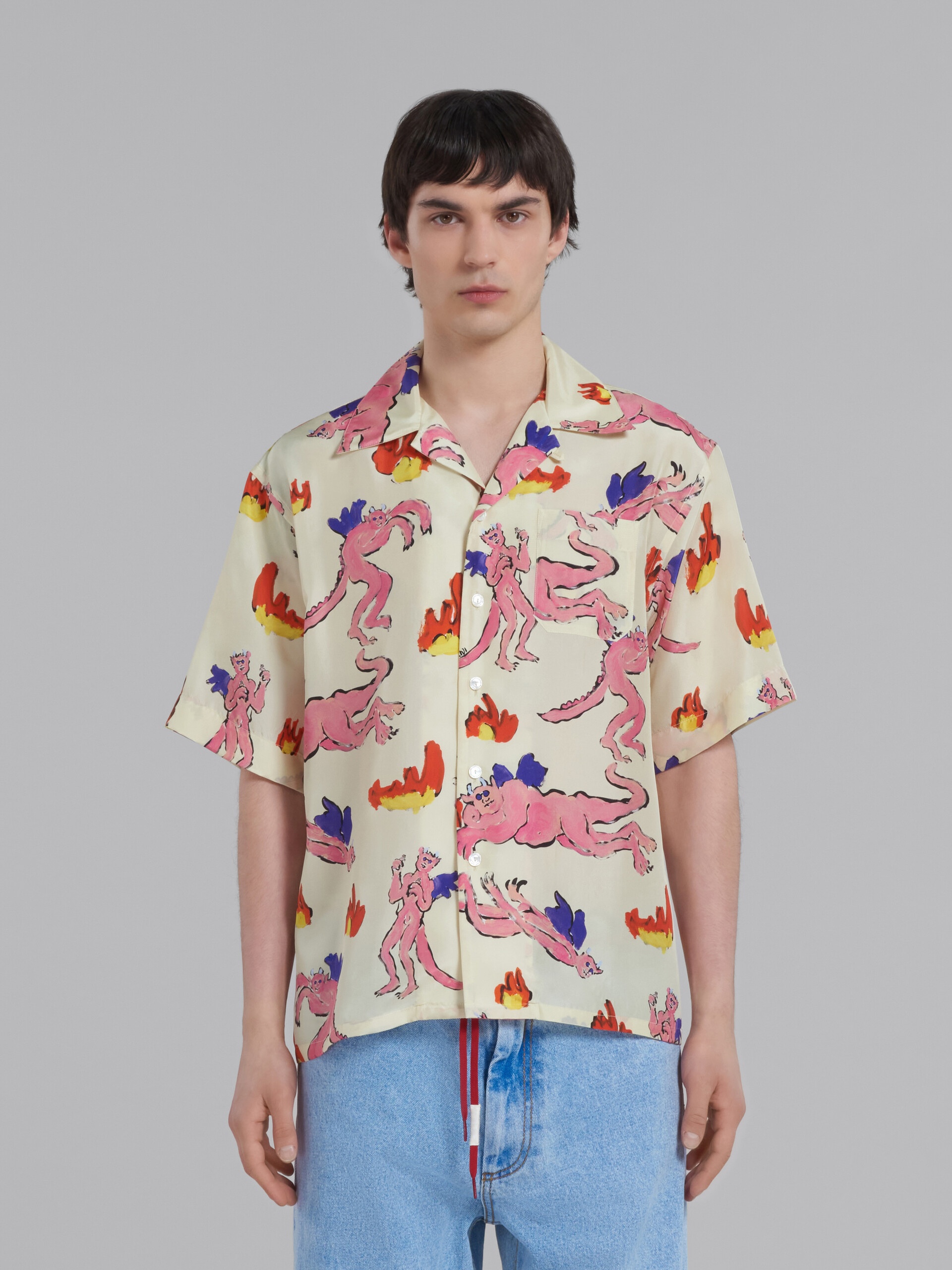 PRINTED IVORY RAMIÉ BOWLING SHIRT - 2