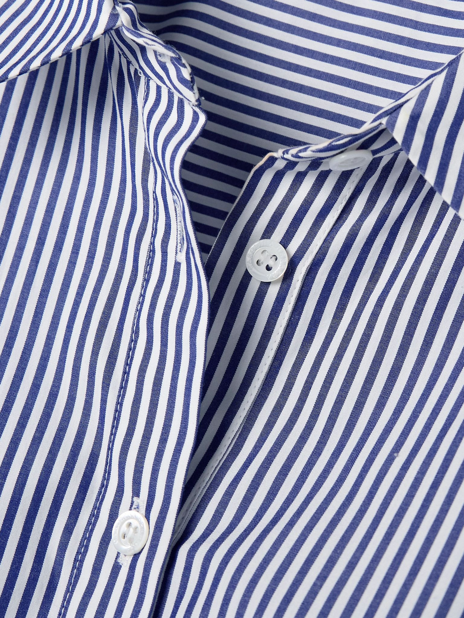 Ruffled guipure lace-trimmed striped cotton-poplin shirt Blue - 5