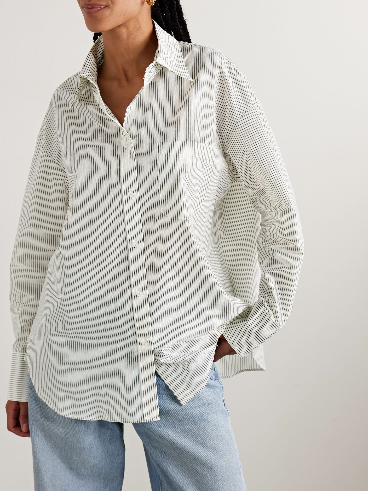 Big Joe oversized striped cotton-blend shirt Ivory - 3