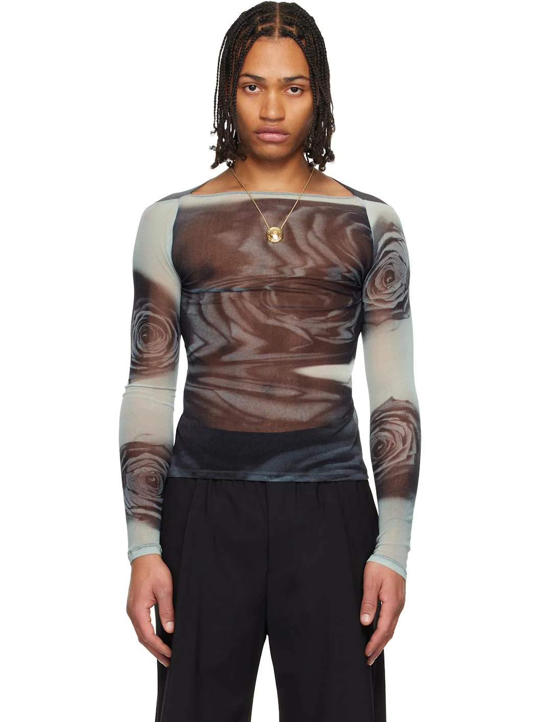 Blue & Gray 'The Gray Blurry Roses' Top - 1