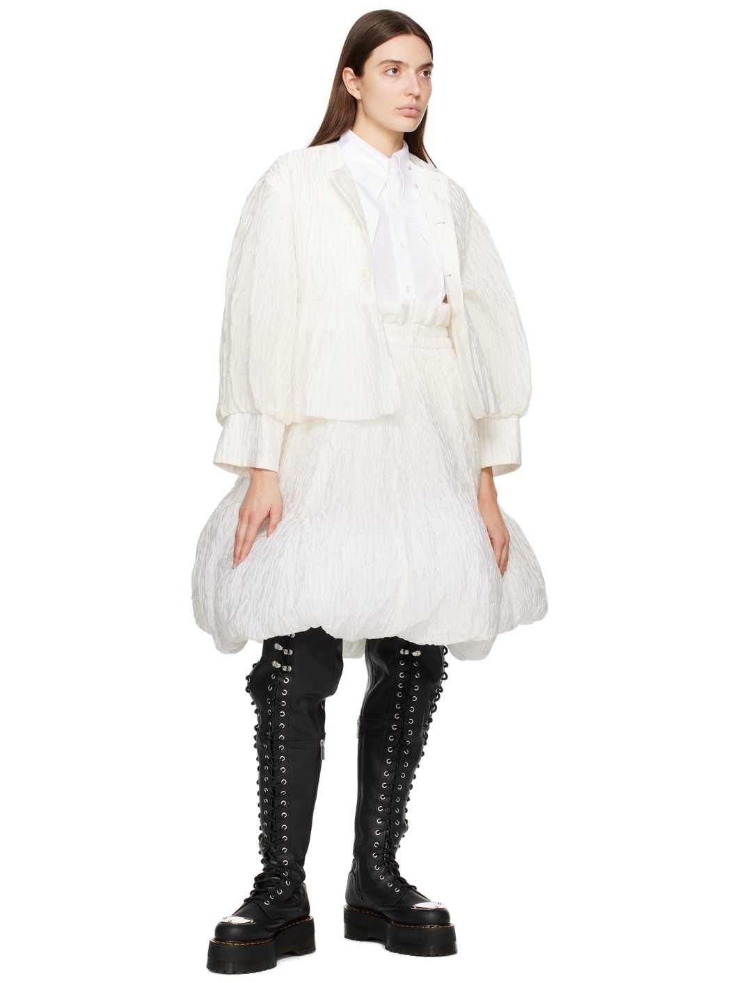 Off-White Bubble Hem Midi Skirt - 4