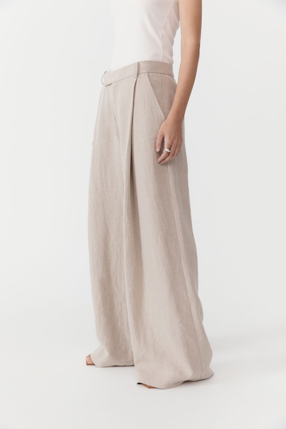 Linen Overlap Waist Trousers - Natural - 4