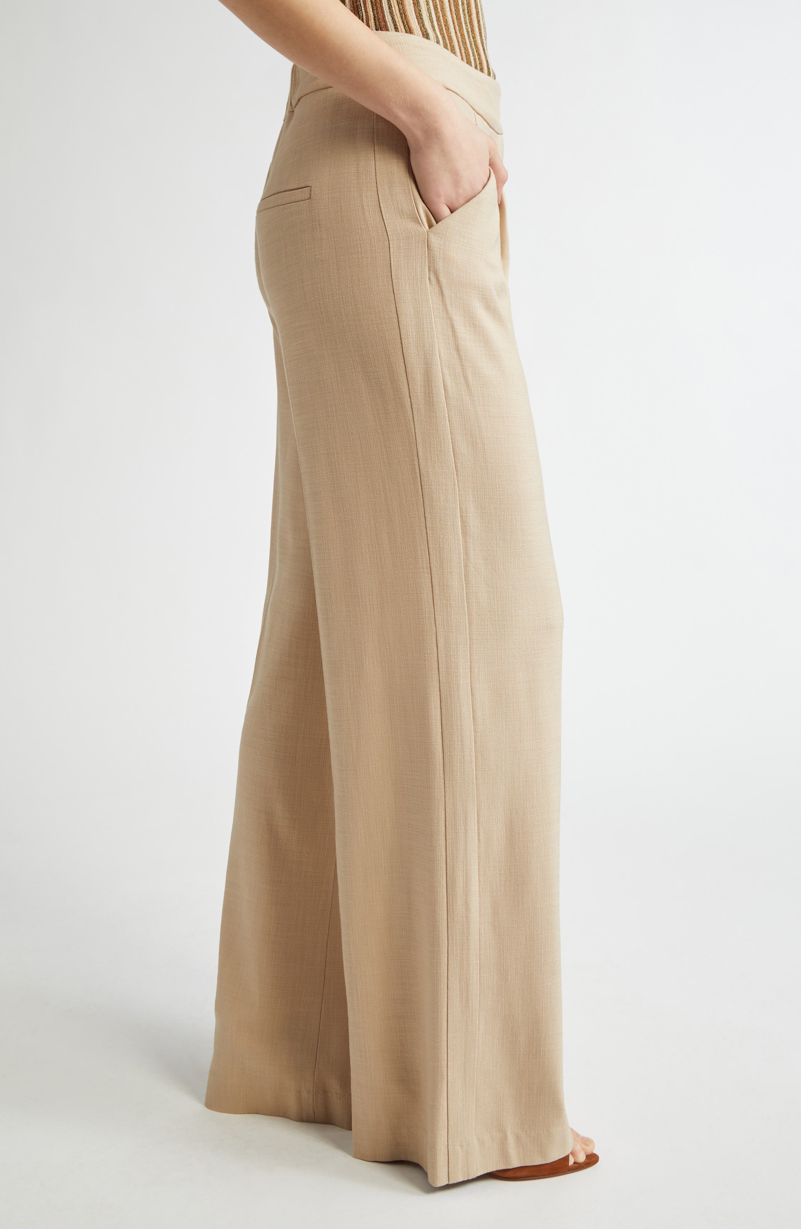 Veronica Beard Marbeau Wide Leg Pants in Stone Khaki at Nordstrom - 3