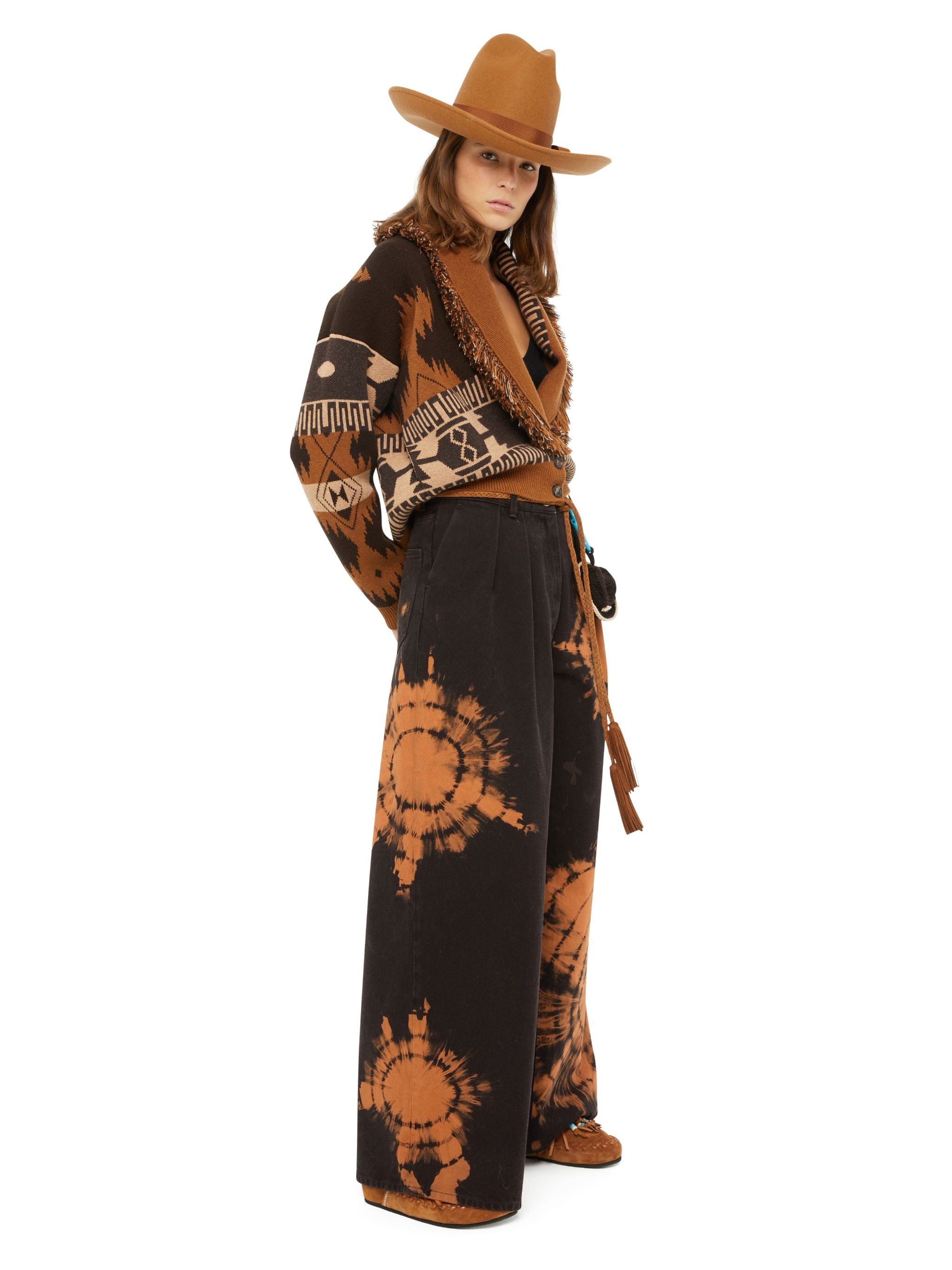 Hues Of The Desert Tie Dye Wide Leg Denim Pants - 2