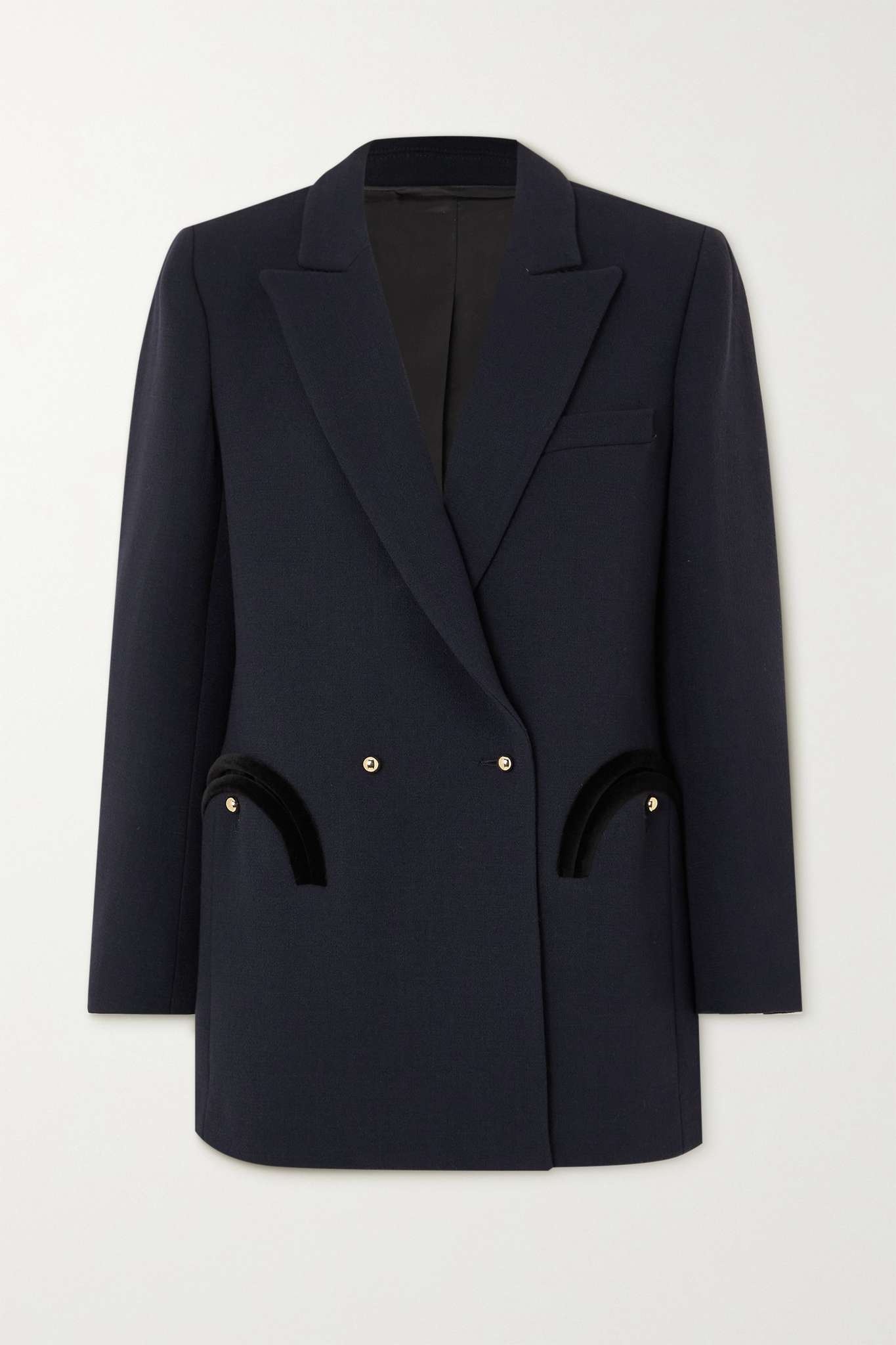 Resolute Everyday double-breasted velvet-trimmed wool-crepe blazer - 1