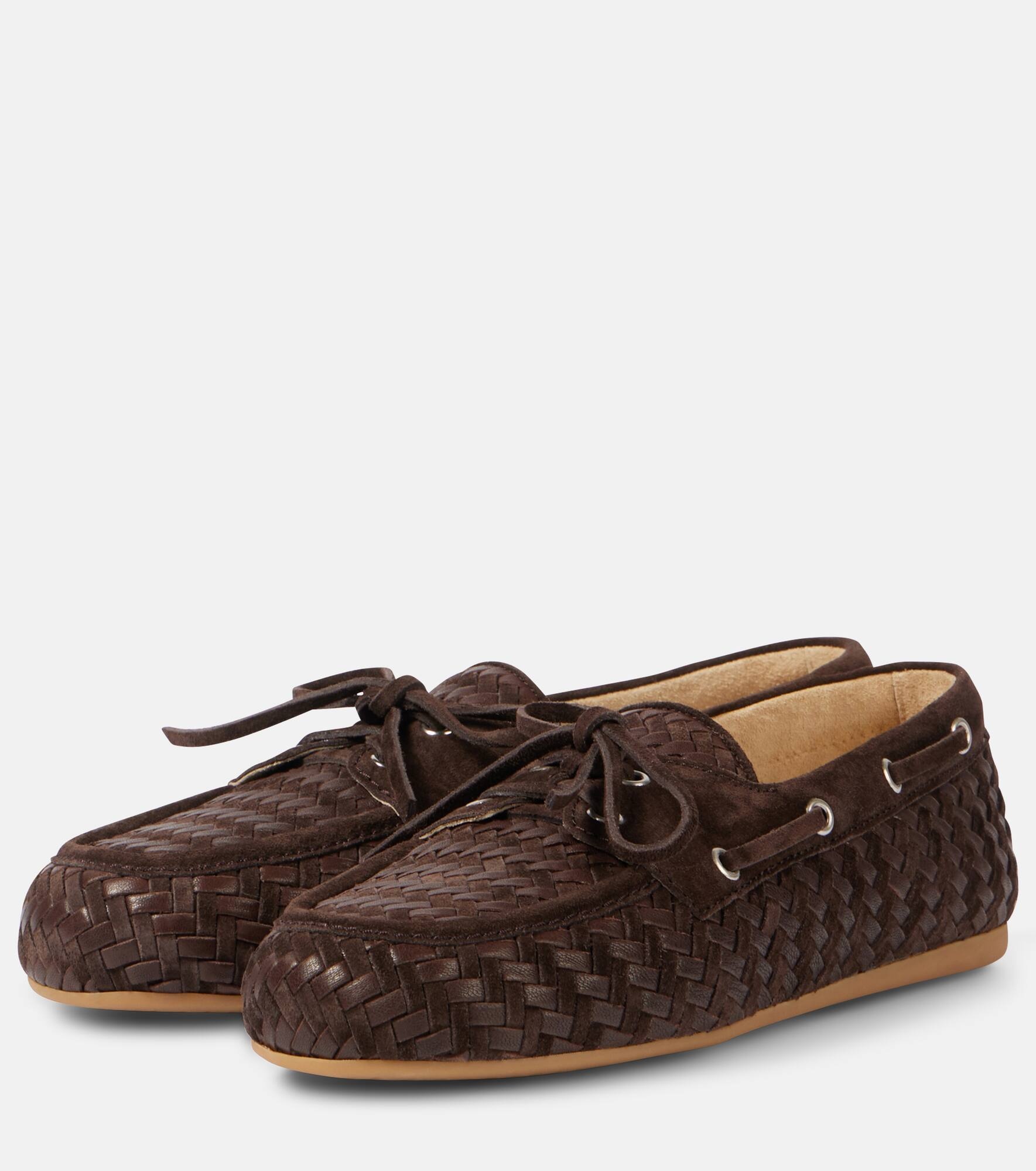 Woven leather and suede boat shoes - 4