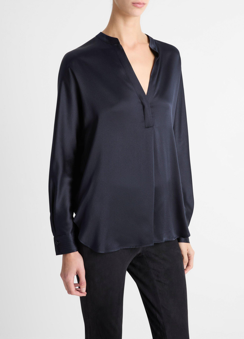 Vince Silk Satin Band-Collar Blouse outlook