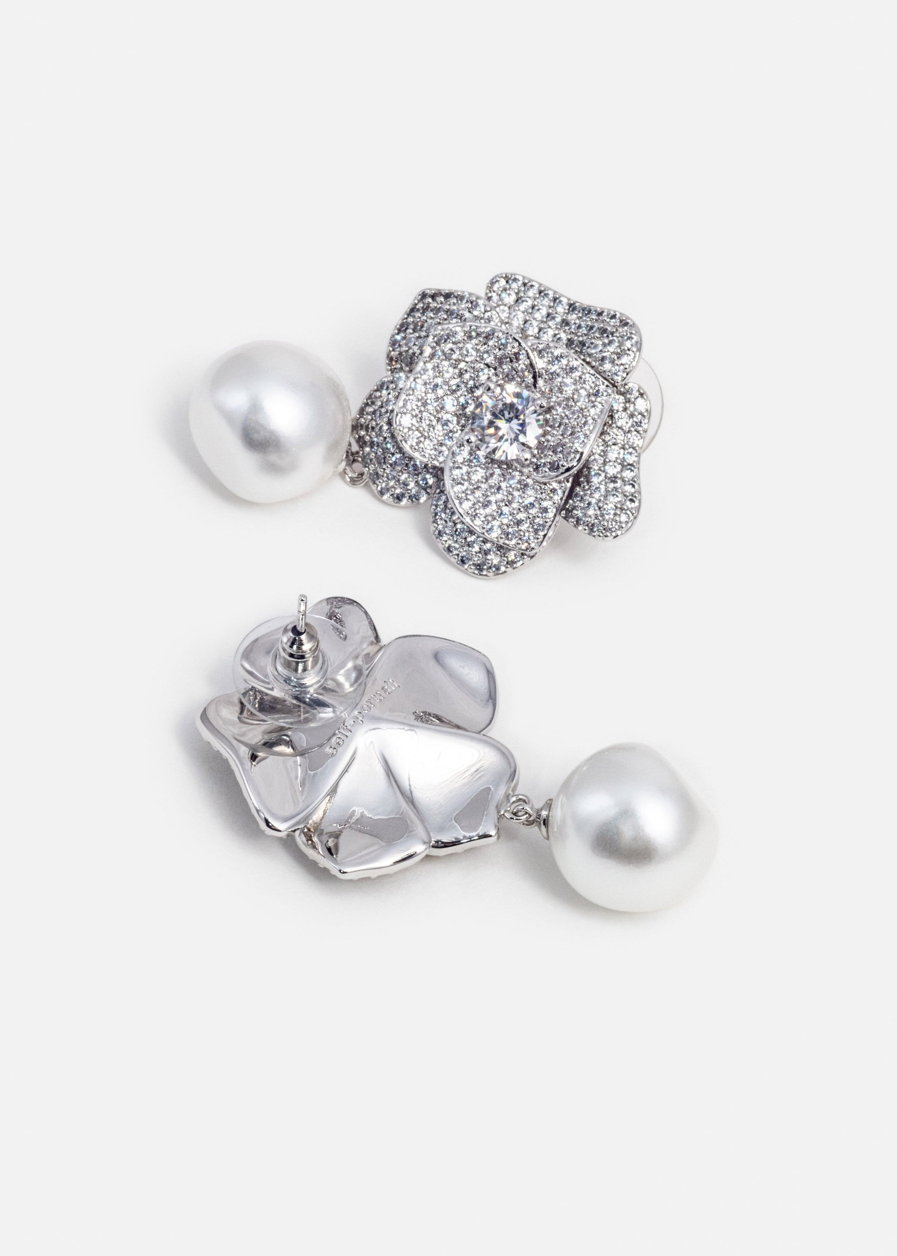 Crystal Flower Pearl Earrings - 2