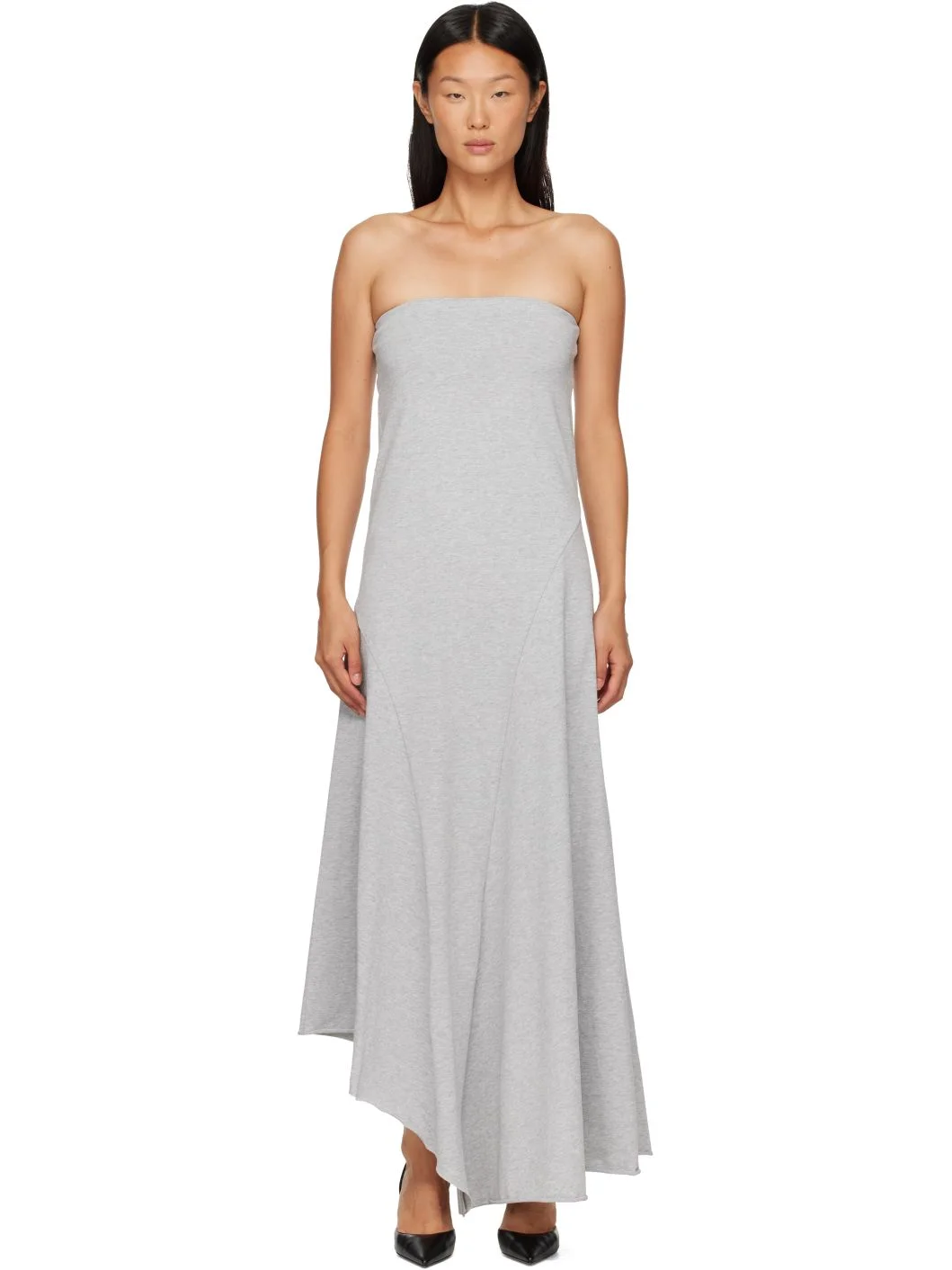 Gray Strapless Cotton Jersey Midi Dress - 1