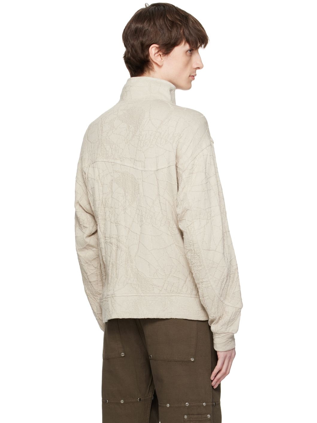 Beige Knit Wave Track Jacket - 3