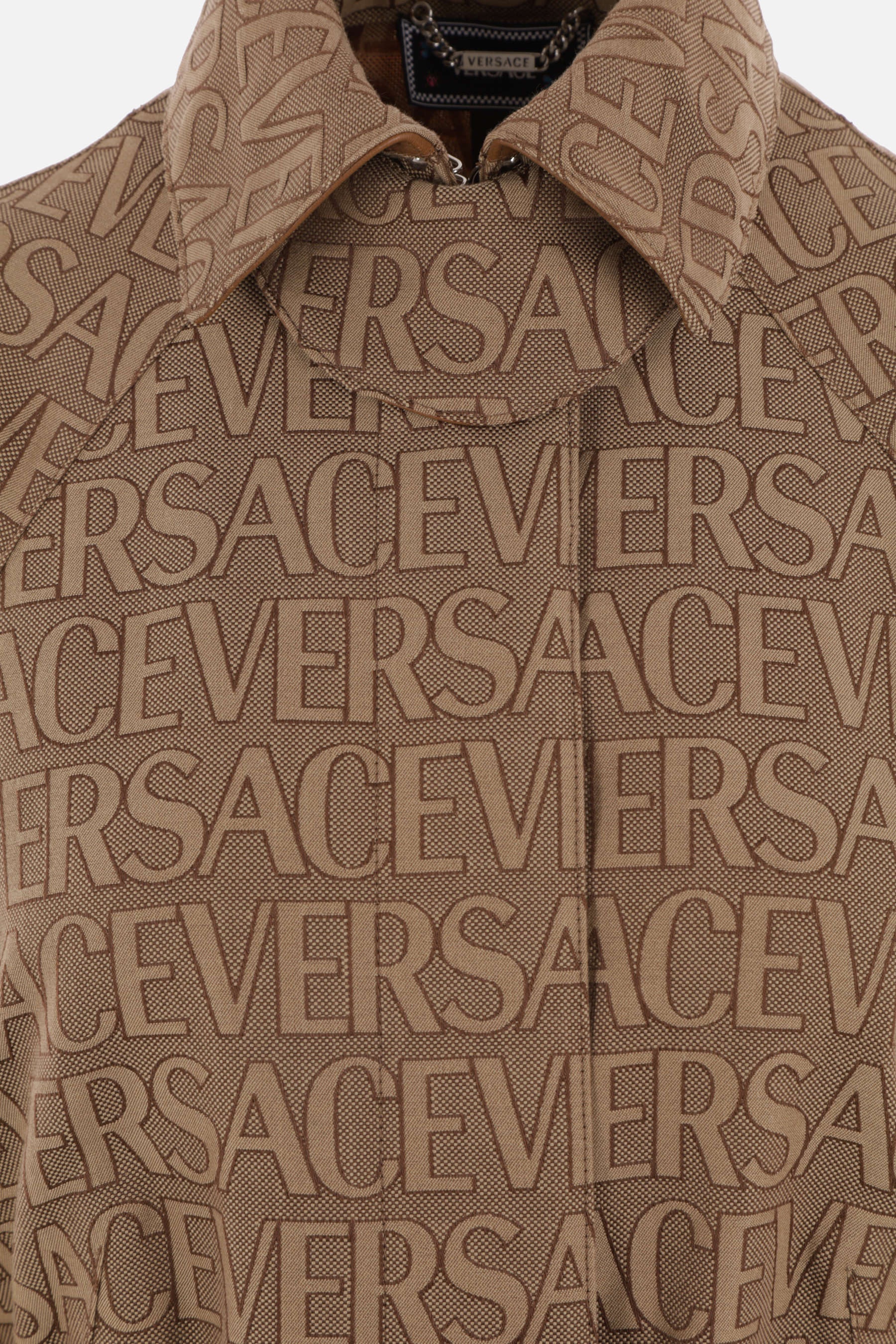 VERSACE VERSACE ALLOVER JACQUARD CANVAS TRENCH COAT