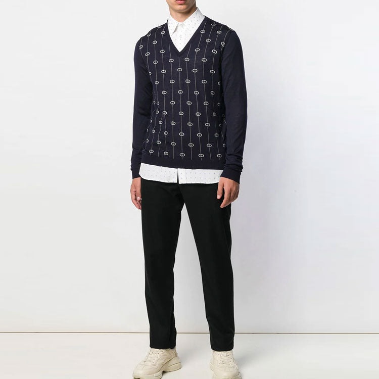 Gucci Monogram Motif Sweater 'Navy' 576902XKAUM - 2