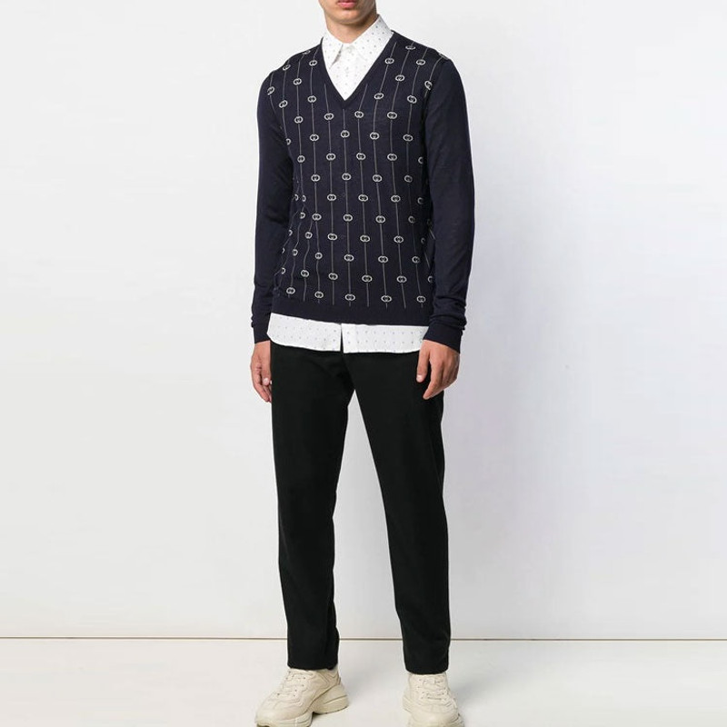 GUCCI Gucci Monogram Motif Sweater 'Navy' 576902XKAUM outlook