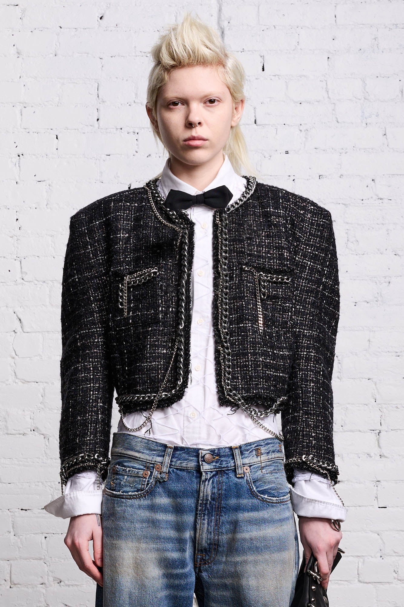 SQUARE SHOULDER JACKET - BLACK TWEED - 1