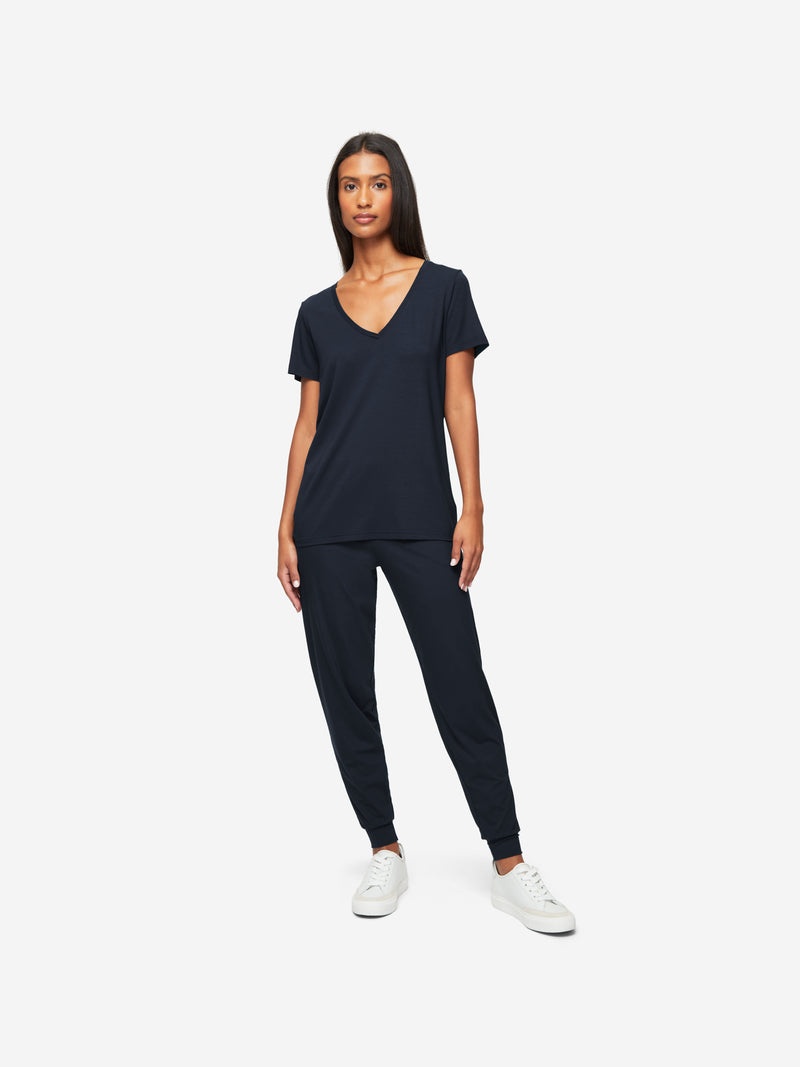 Women's V-Neck T-Shirt Lara Micro Modal Stretch Navy - 3