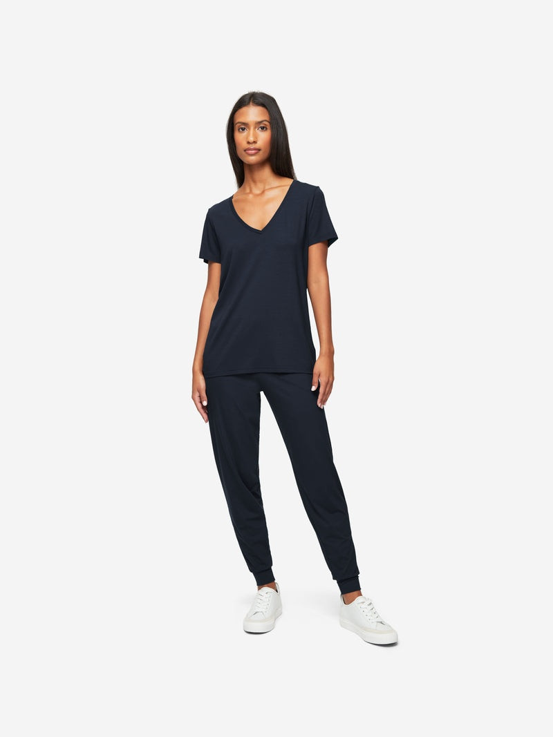 Derek Rose Women's V-Neck T-Shirt Lara Micro Modal Stretch Navy outlook