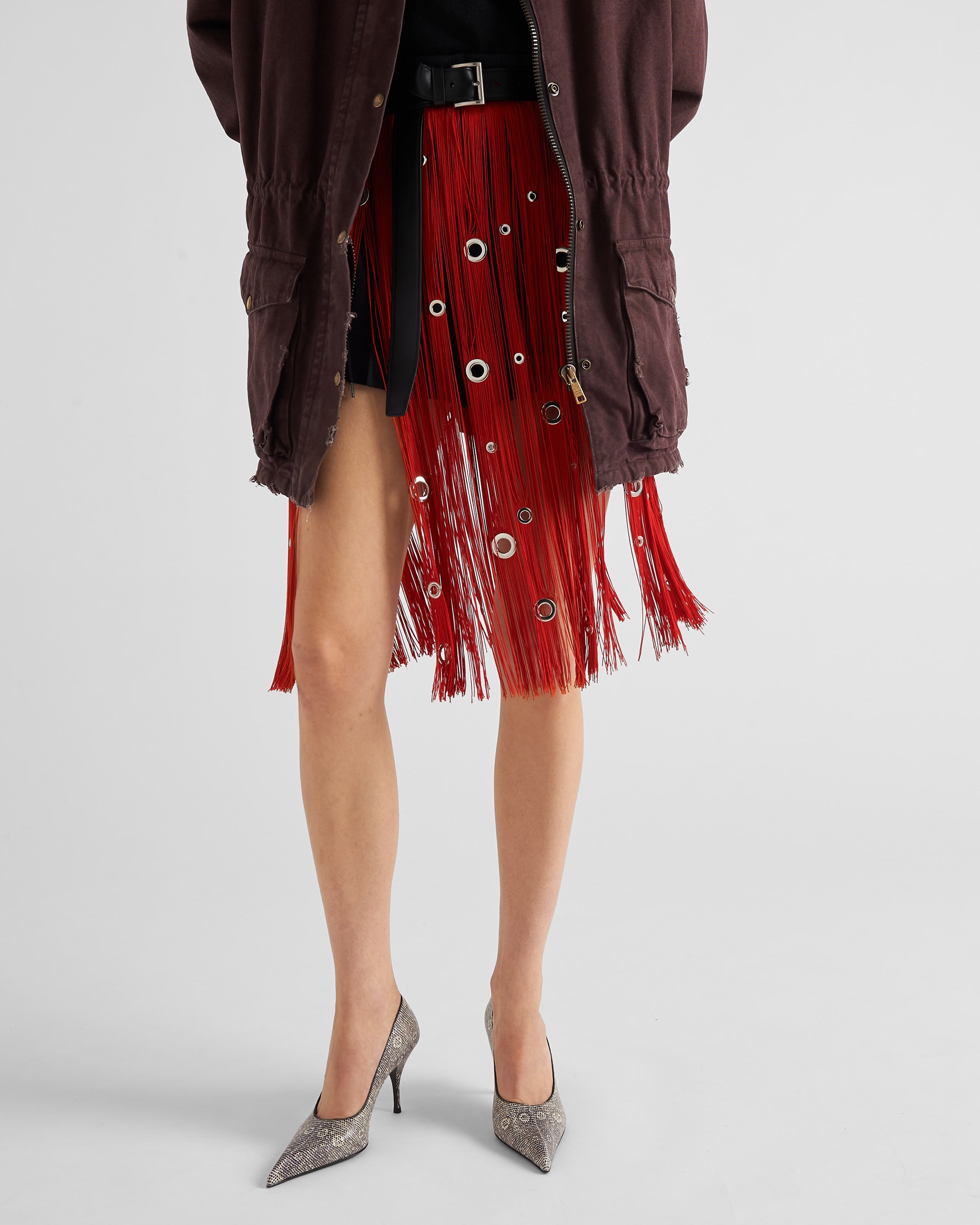 Midi-skirt with fringe and grommet embellishment - 4