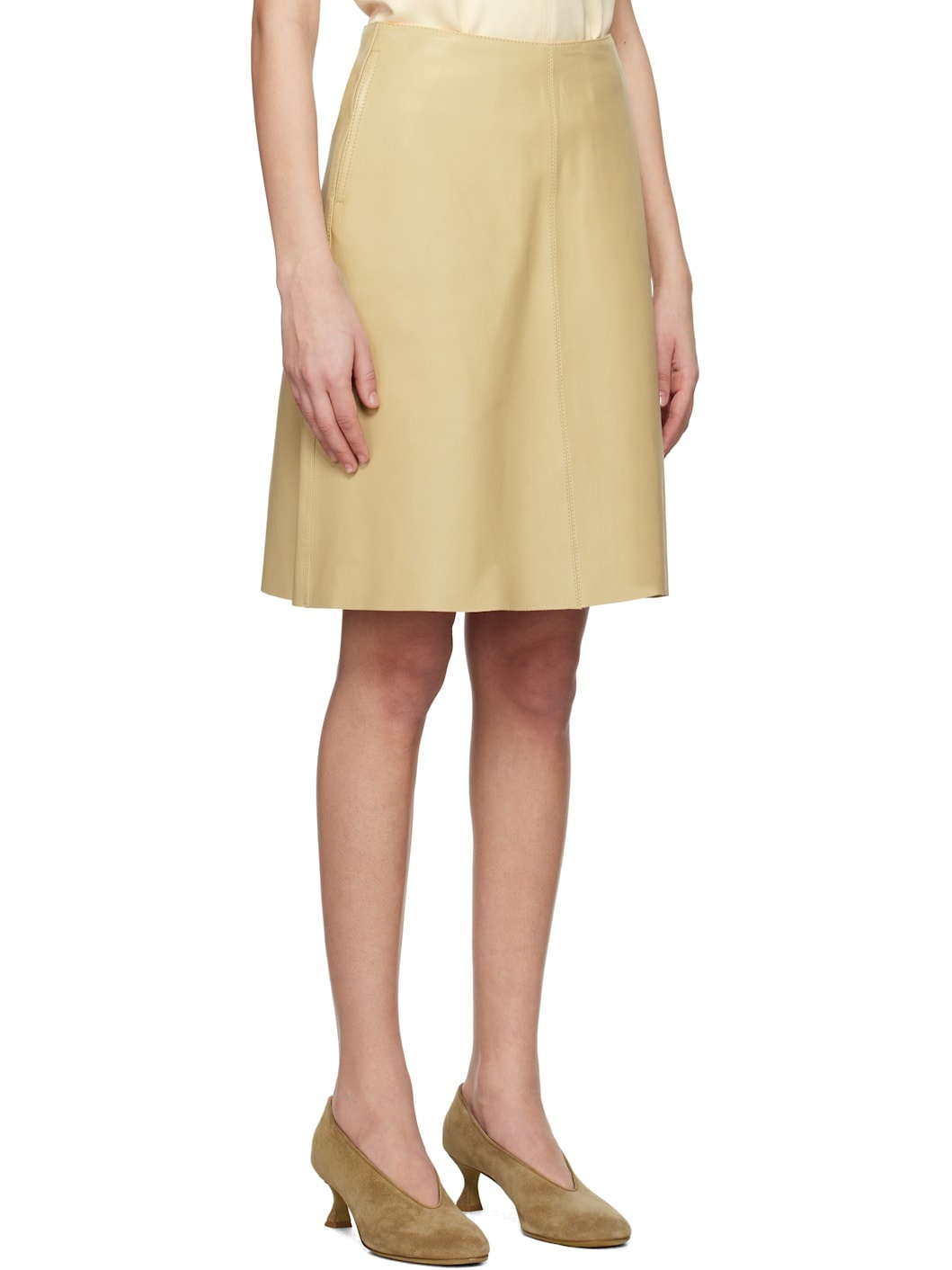 Beige A-line Leather Miniskirt - 2