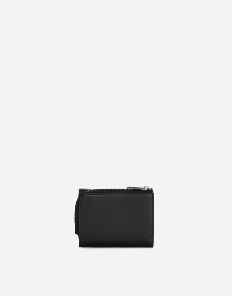 Calfskin French flap wallet with logo - 3