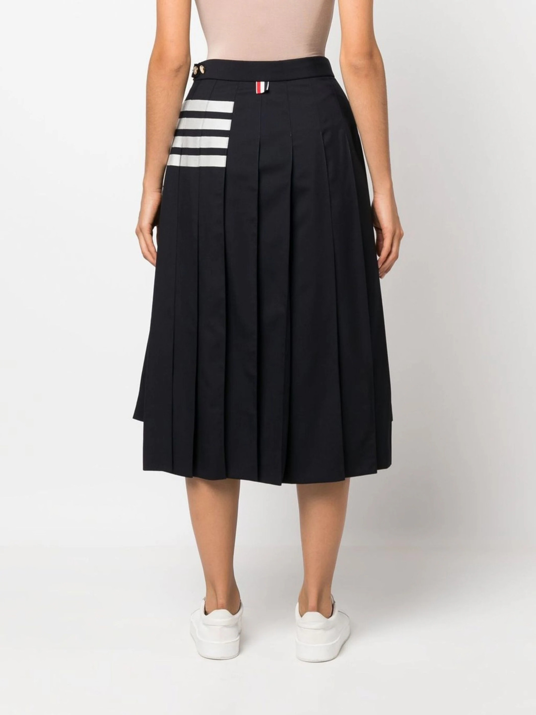 Navy Wool Plain Weave Pleated 4-Bar Skirt - 4