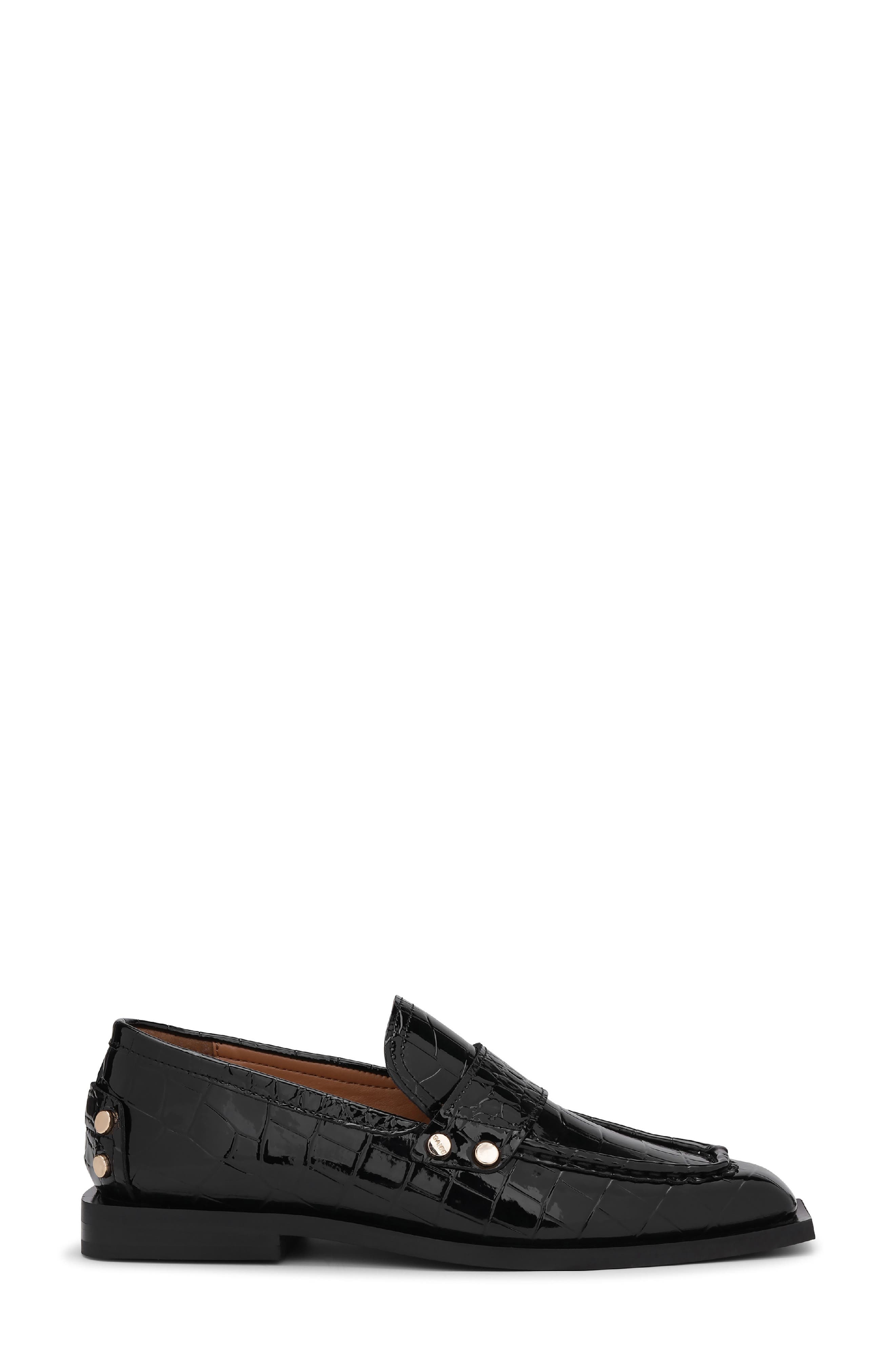 Ganni Croc Embossed Square Toe Loafer in Black at Nordstrom - 2