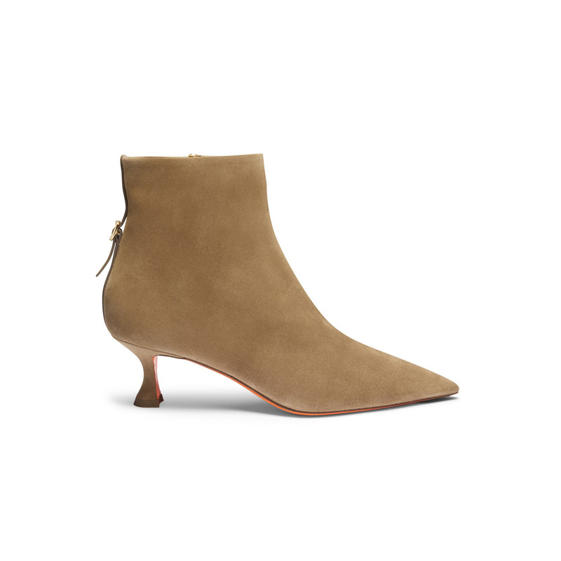 Women's beige suede mid-heel ankle boot 1