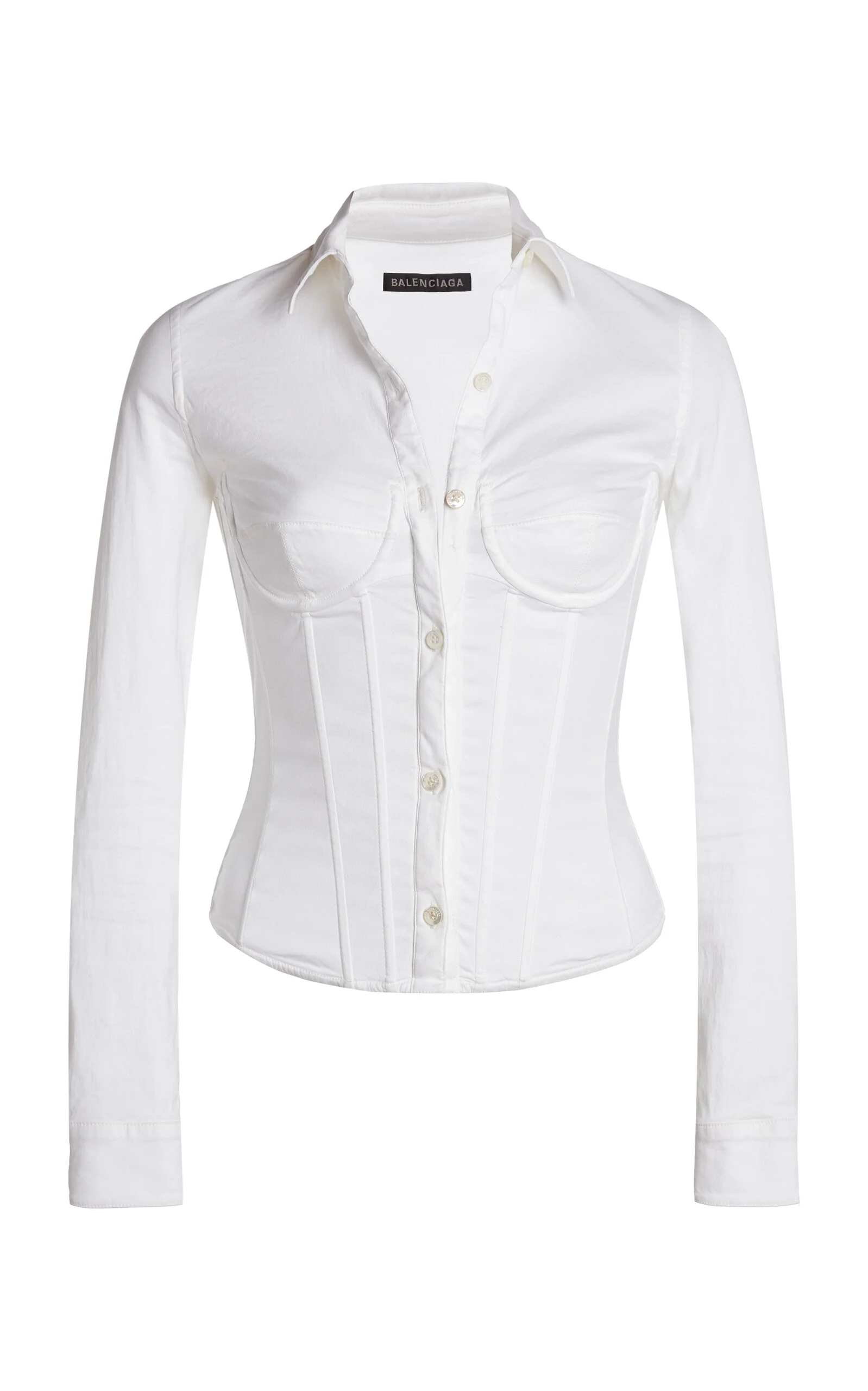 Ruched Stretch-Poplin Shirt white - 1