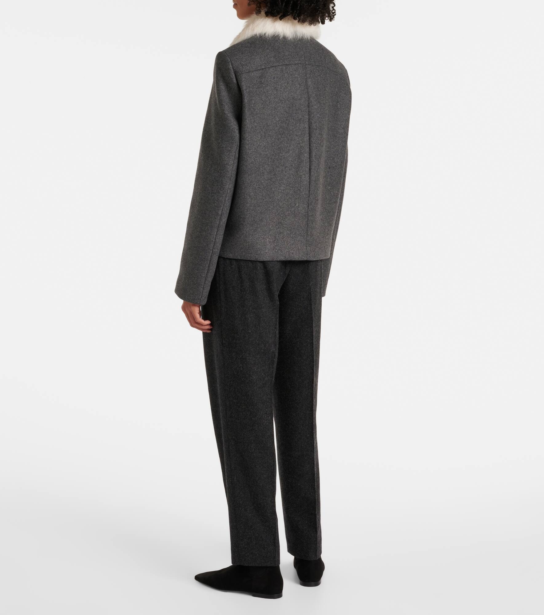 Shearling-trimmed wool-blend jacket - 3
