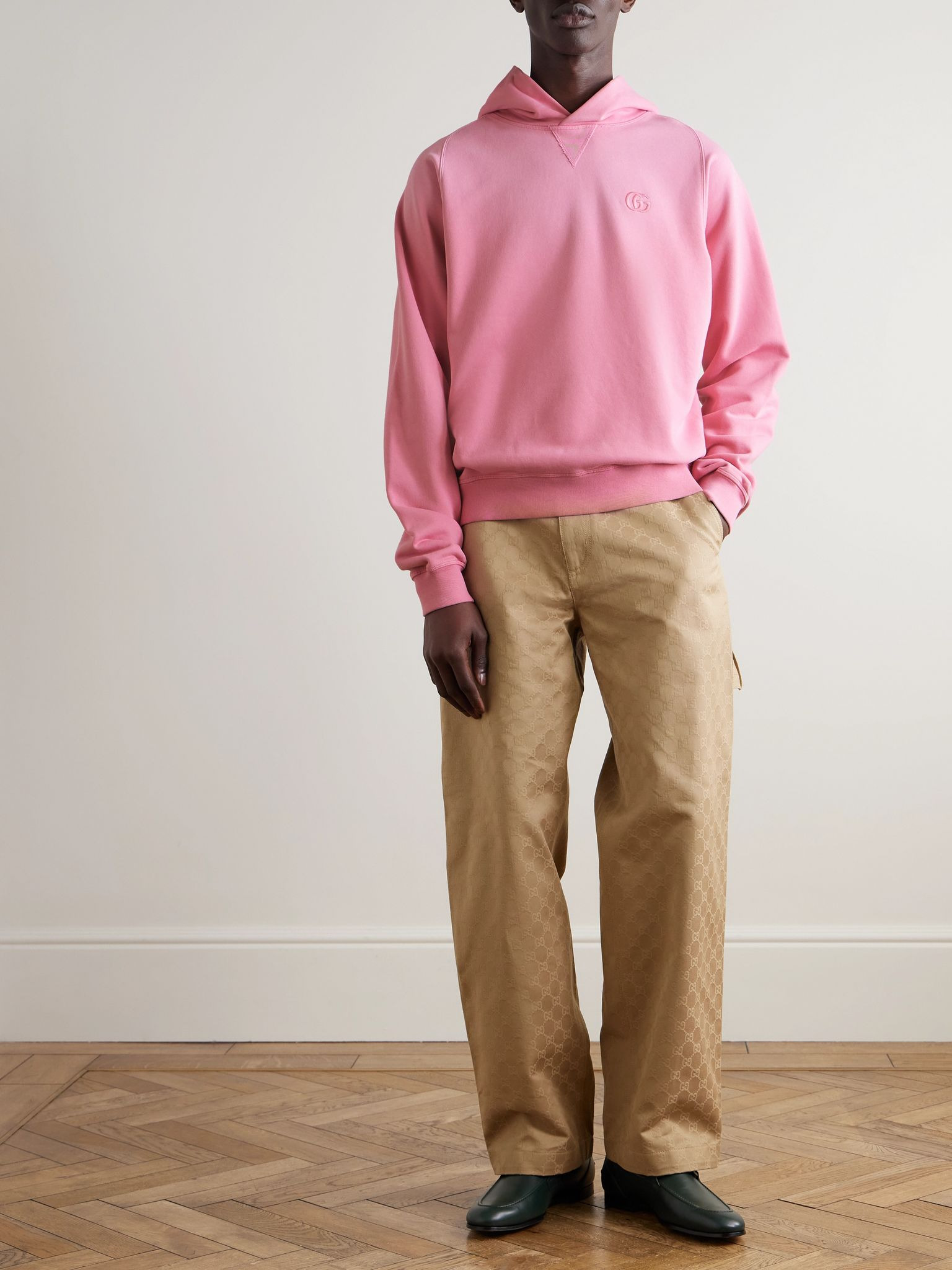 Logo-Embroidered Cotton-Blend Jersey Hoodie Pink - 2