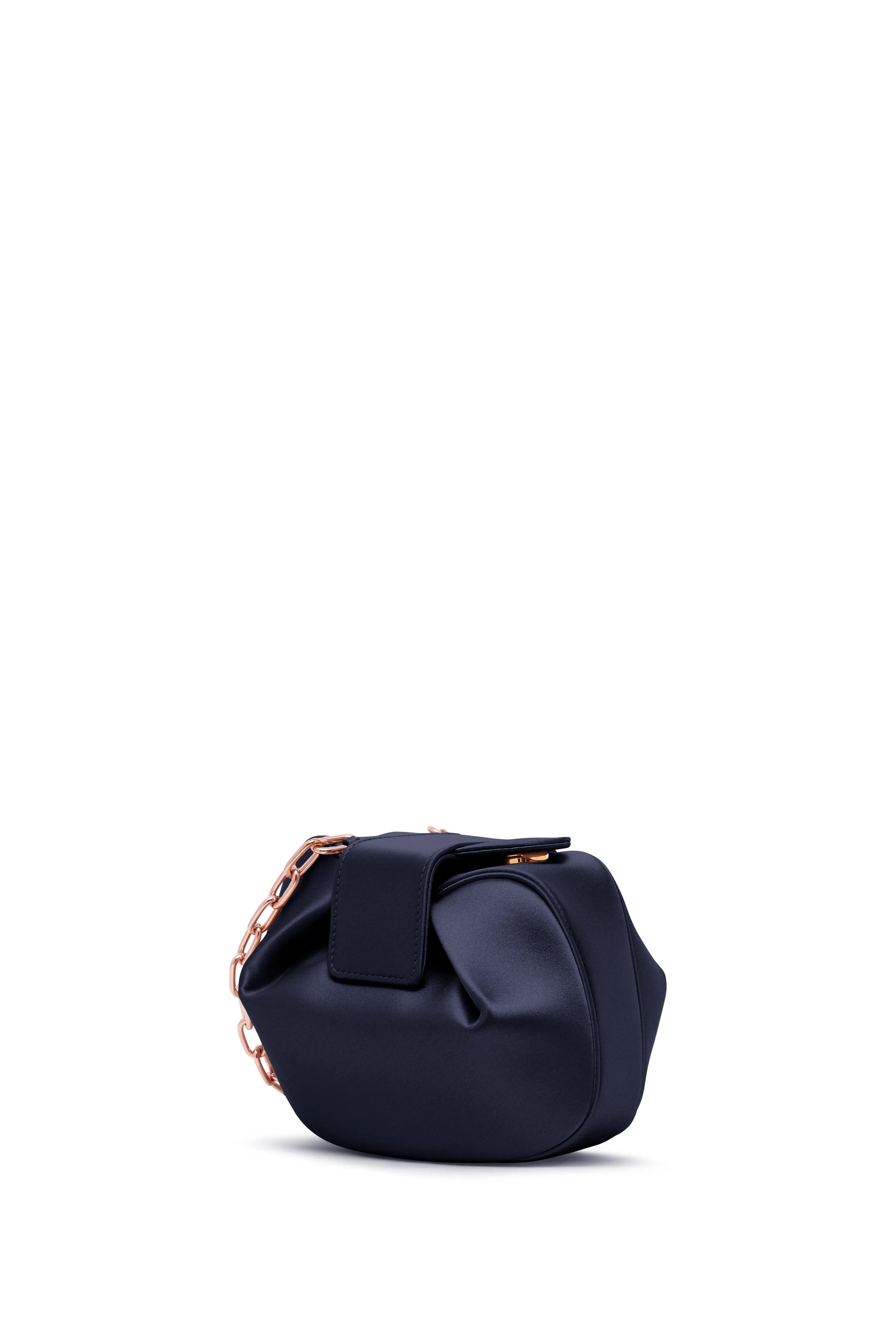 Soft Demi Clutch with Chain in Dark Navy Satin - 1