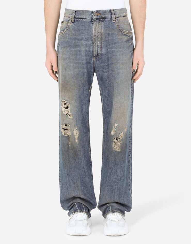 Washed oversize jeans with rips - 1