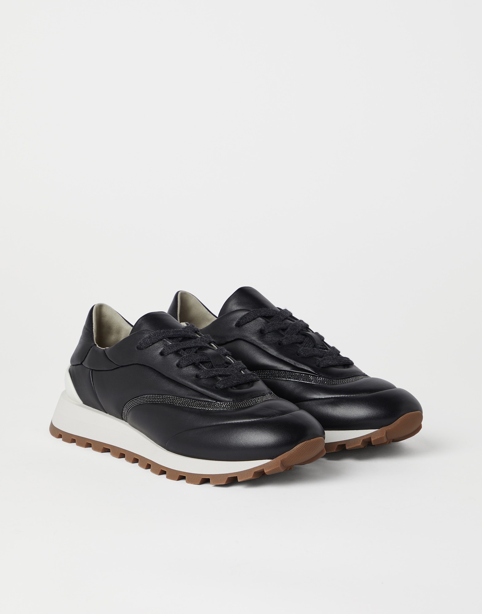 Nappa leather runners with precious stripe detail - 1