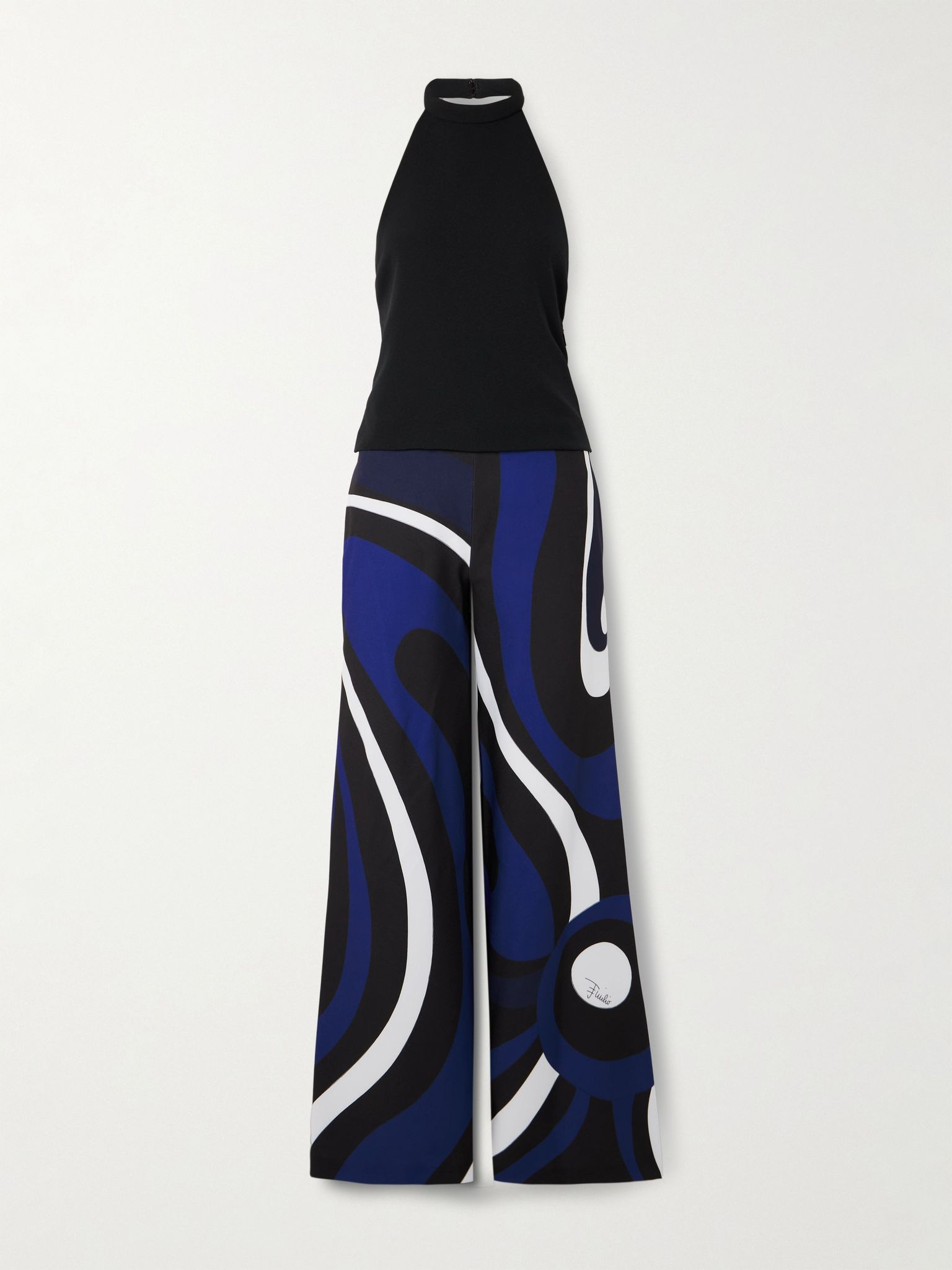 Printed cady halterneck jumpsuit Navy - 1