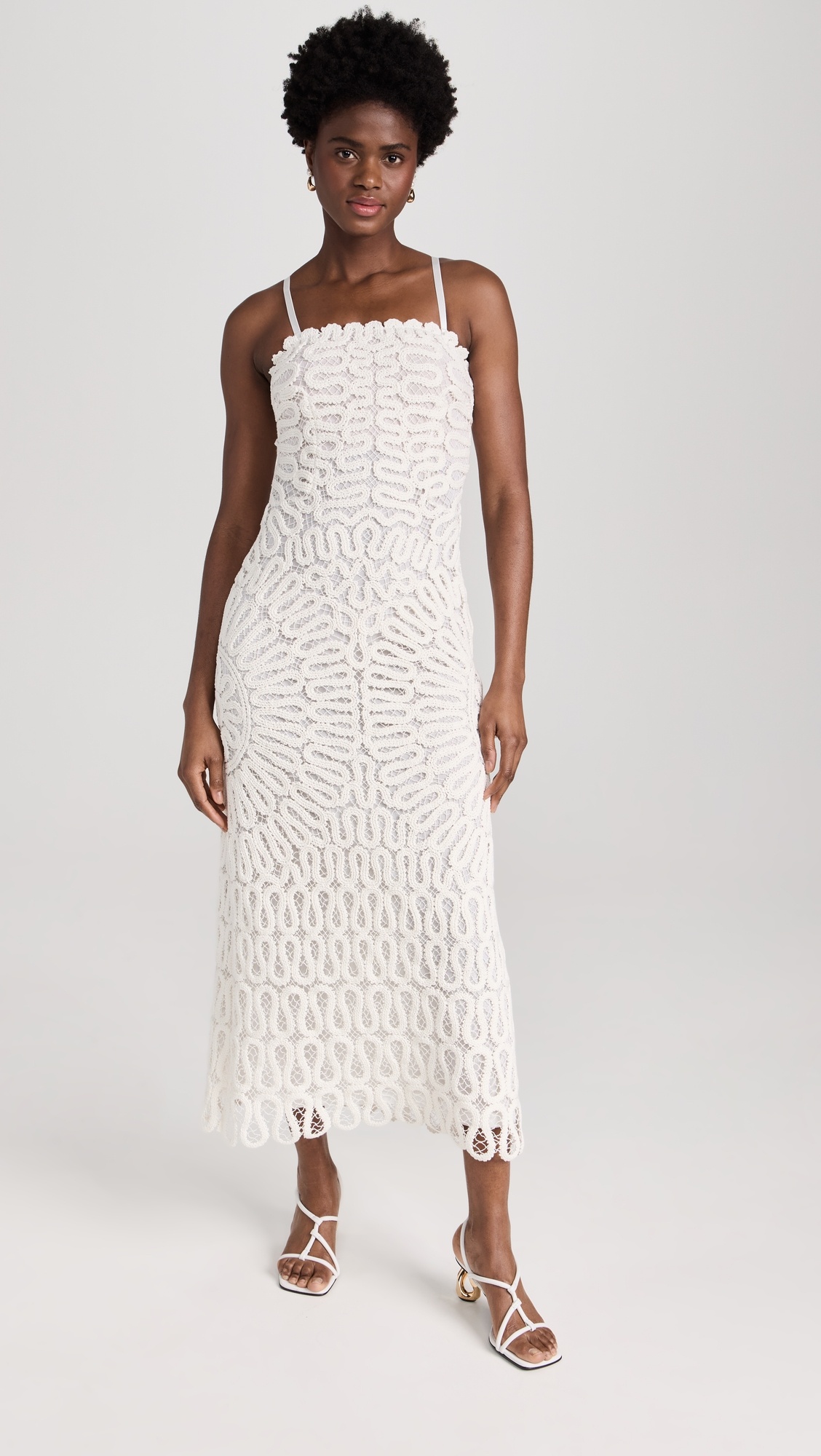 Elise Cage Crochet Embroidery Midi Dress - 1