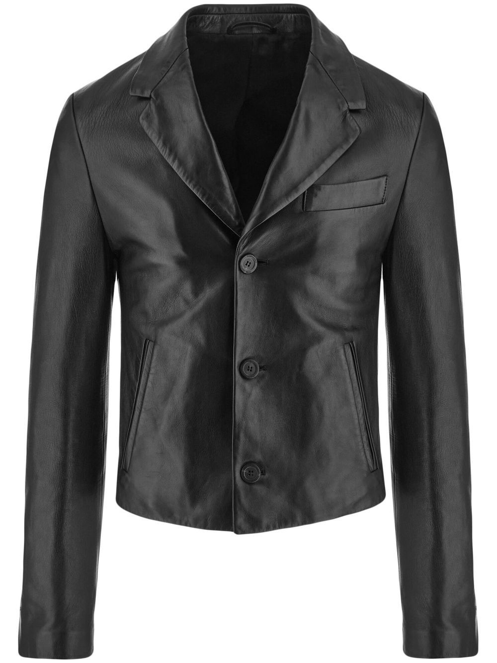 slim-cut single-breasted leather blazer - 1