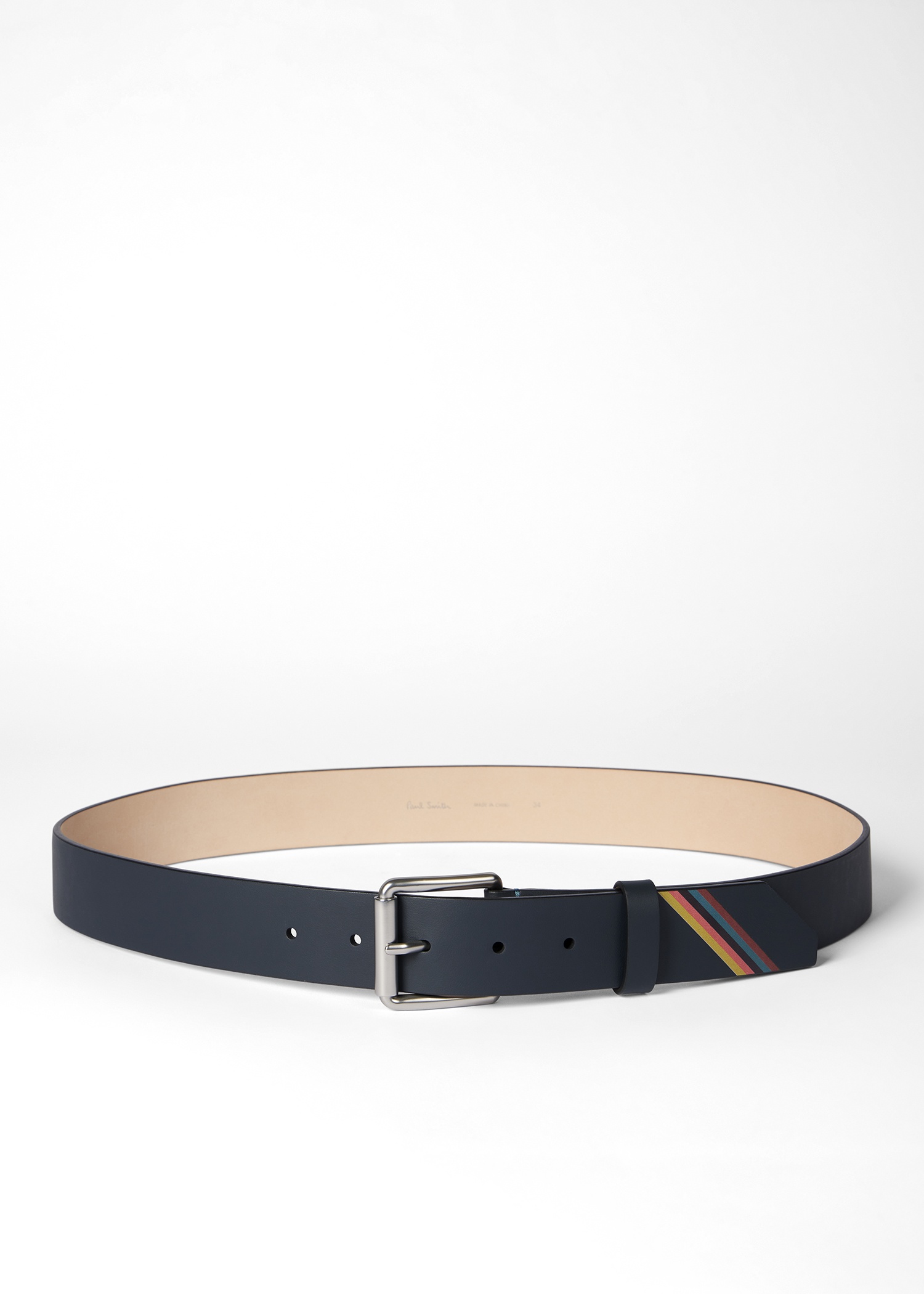 Navy 'Artist Stripe' Edge Leather Belt - 2