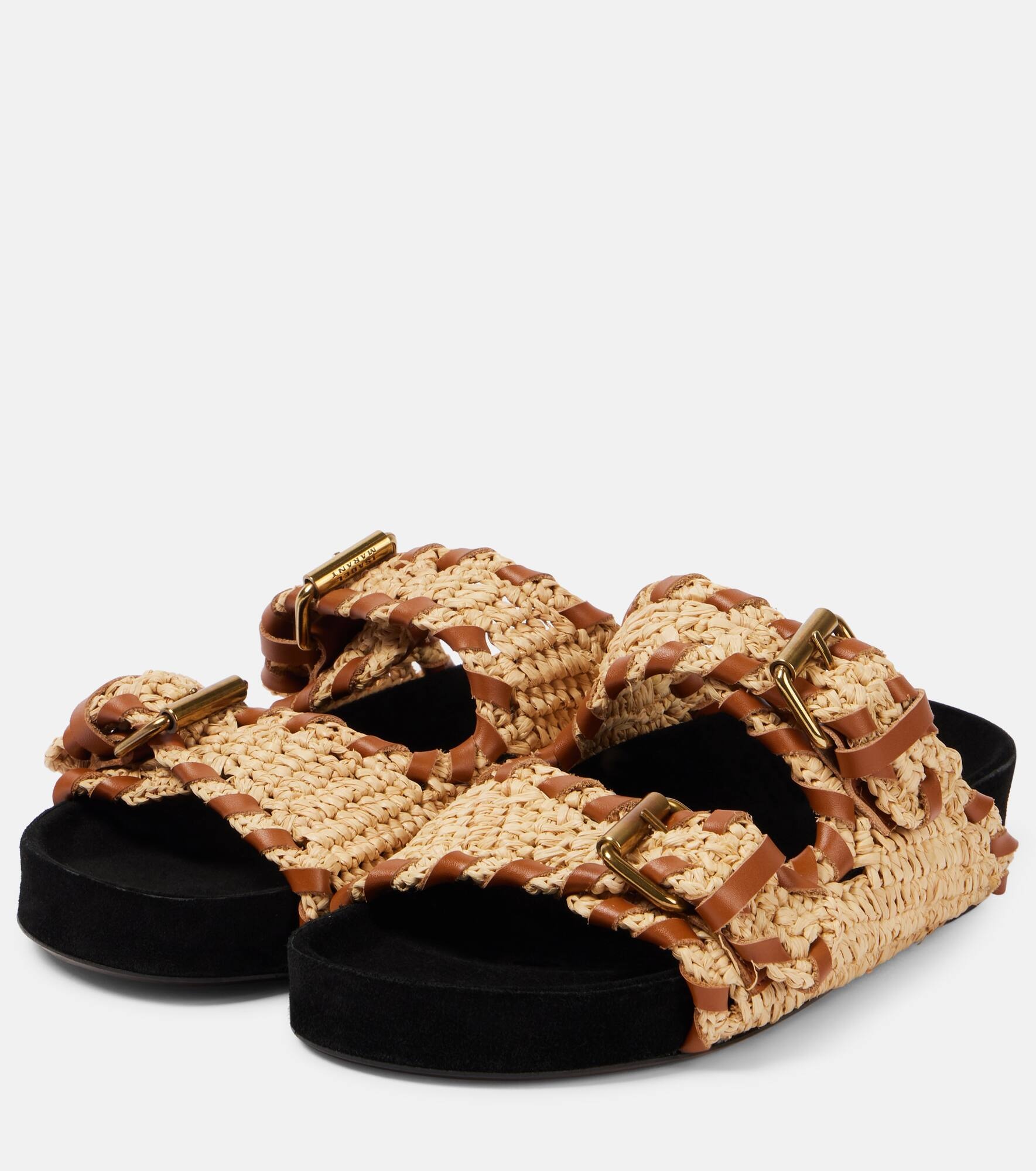 Lennyo leather-trimmed raffia sandals - 4
