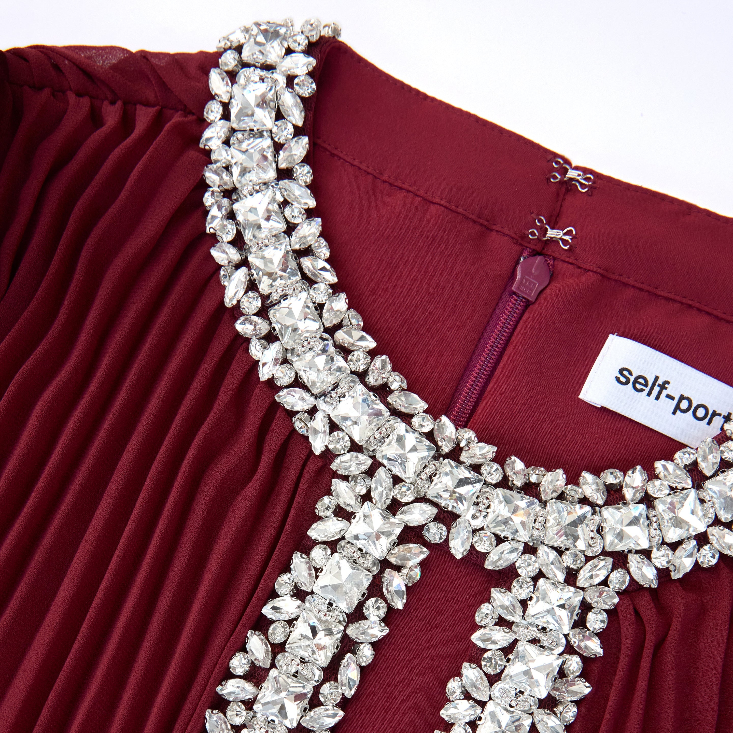 self-portrait Burgundy Chiffon Feather Midi Dress | REVERSIBLE