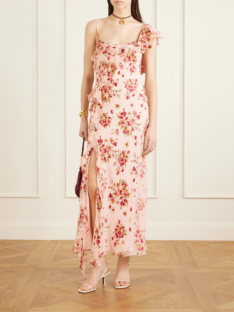 RIXO Asymmetric Floral-print Chiffon And Dévoré-velvet Maxi Dress outlook