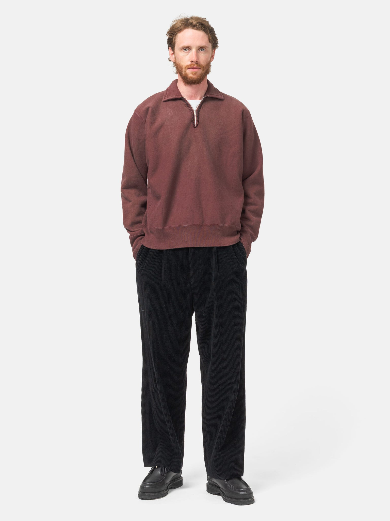 Wool Corduroy Wide Tapered Trousers Black - 2