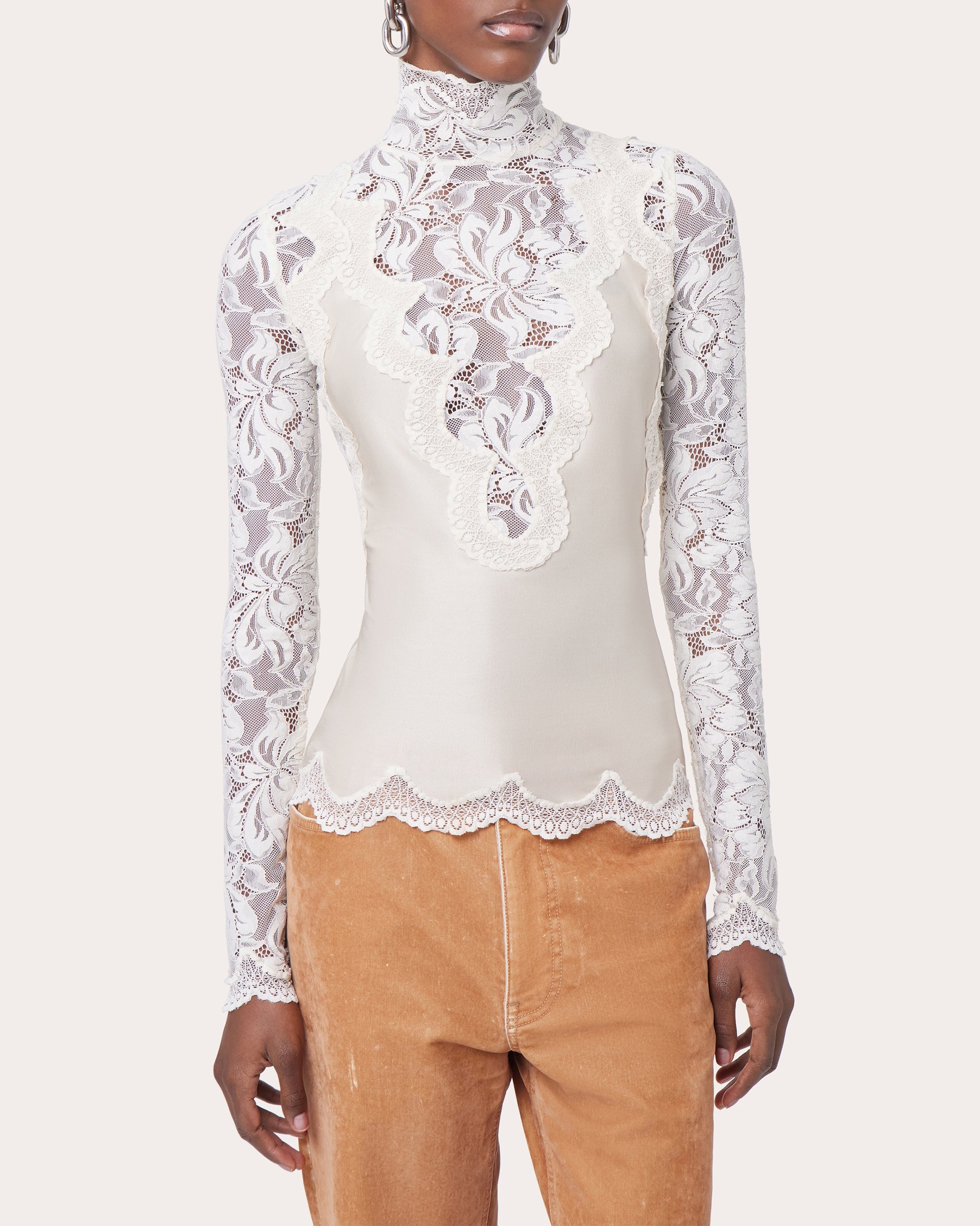 Lace Jersey Mock Neck Top - 5