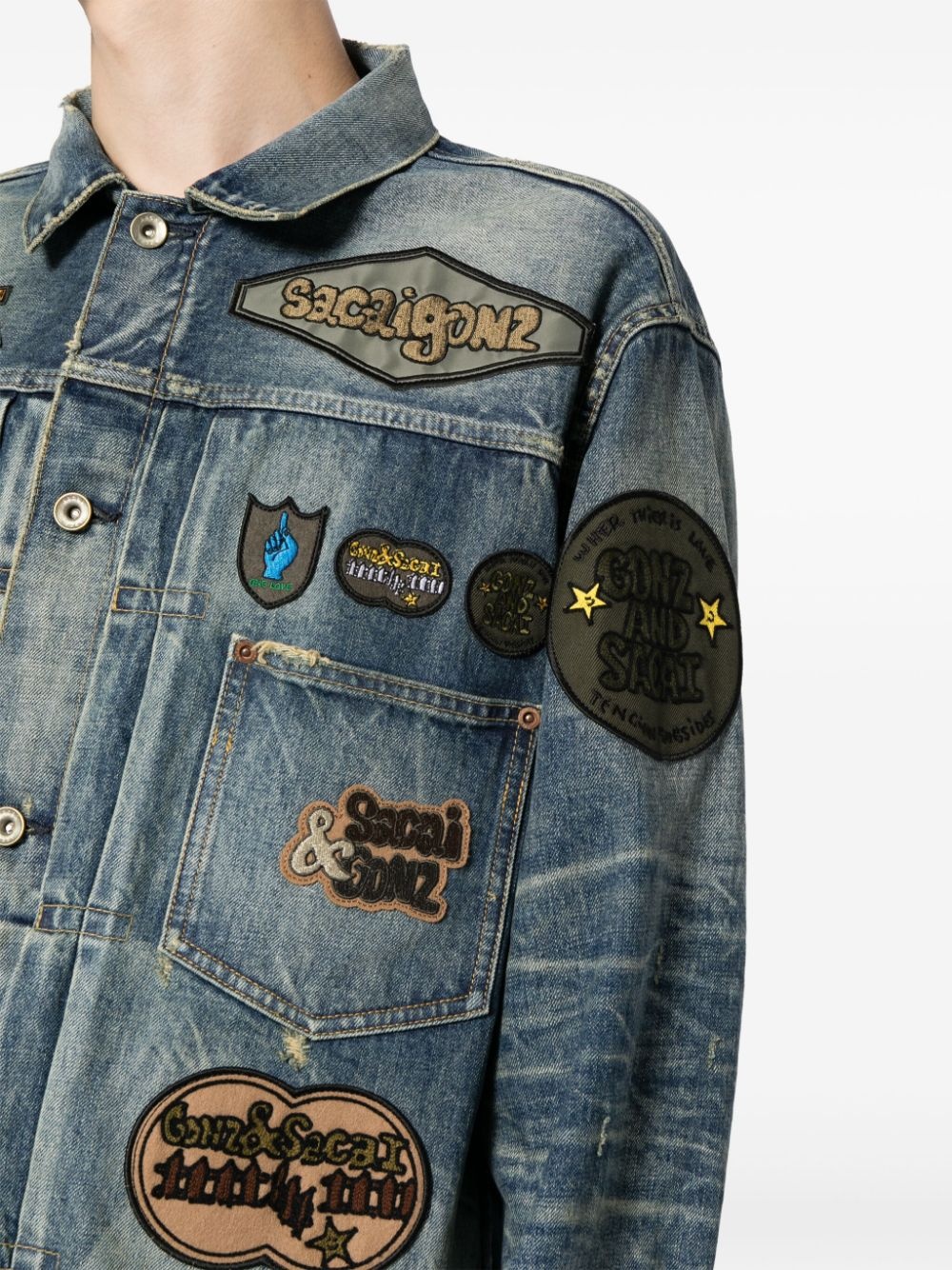 patch-embellished button-up denim jacket - 5