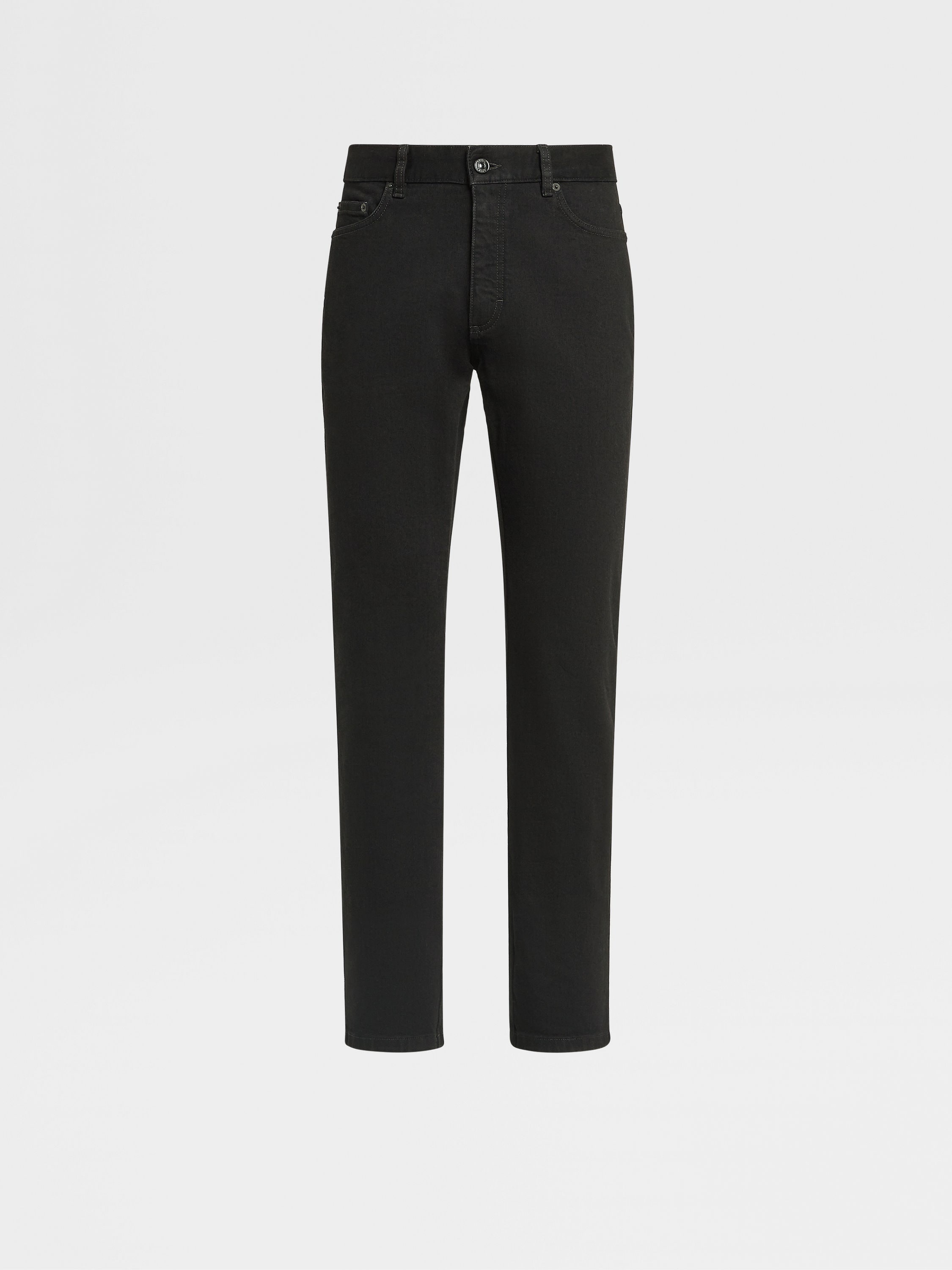 BLACK RINSE-WASHED COTTON ROCCIA JEANS - 1
